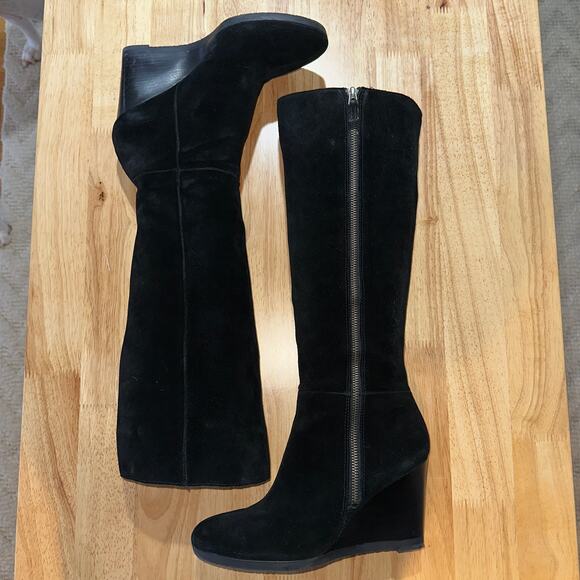 Franco Sarto Women's Black Suede Leather Zip 'Watch’ Wedge Boots, Size 8.5, EUC - Picture 3 of 7